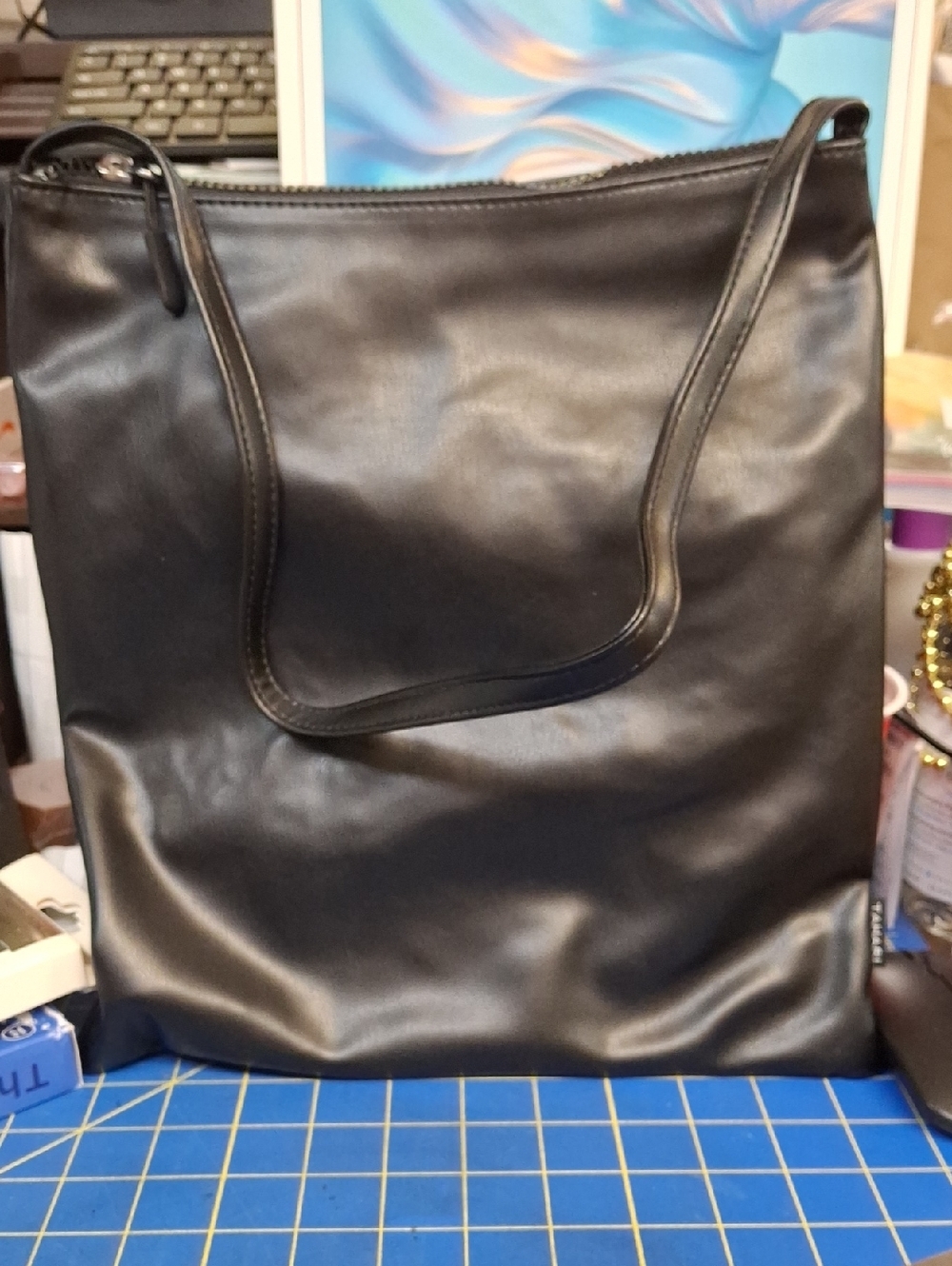 Tahari Classic Black Pleather Tote Bag 11x13 NEW